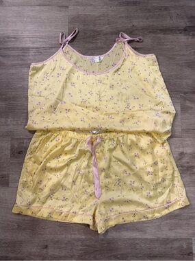Primark Yellow Floral Cami & Shorts Pajama Set with Pink Trim
